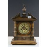 Wooden cased H.A.C 14 day mantle clock with key & pendulum, dial marked "R.L Colens Taunton"
