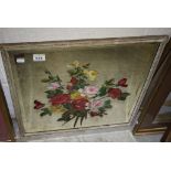 Wooden framed Bevelled Glass Mirror with underpainted Roses still life