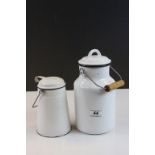Two White Enamel Cans with Lids