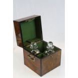 19th century Walnut veneered Campaign style Tantalus Decanter box with Brass carry handles and Ebony