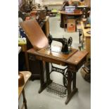 Vintage Oak Singer Sewing Machine Trestle Table