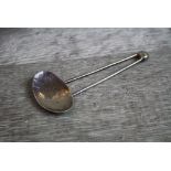 Modernist silver caddy spoon, possibly Mexican, hammered bowl with two stems tapering to ball