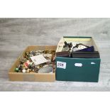 Two boxed of costume jewellery to include early 20th century, silver jewellery, a pair of yellow