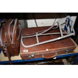 Vintage Saddle rack, Leather travel bags and a vintage Leather suitcase