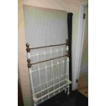 Brass and White Painted Metal Single Bedstead with Iron Sides and Base, 3' wide