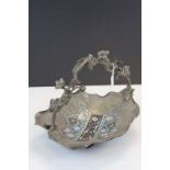 Oriental Silver Plated Fruit Bowl with ' Vine ' Handle and Part Cloisonne Decoration to Bowl