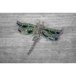 Silver and Plique A Jour Dragonfly Brooch