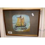 Oil on Board of a Sailing Ship in the style Alfred Wallace initialled AW to sail