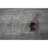 Silver and Large Mystic Topaz Necklace on Silver Chain