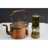 Vintage Copper Kettle and a Brass Miners lamp with Hockley maker plate