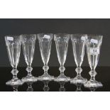 Set of six Baccarat crystal glasses with etched marks to base