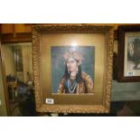 Gilt Framed Oil Painting of an Anglo Indian Lady in Finery Costume
