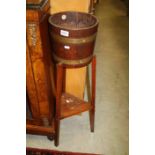 Early 20th century Oak Jardiniere / Planter on Stand, Brass Bound and with Label ' R. A. Lister &