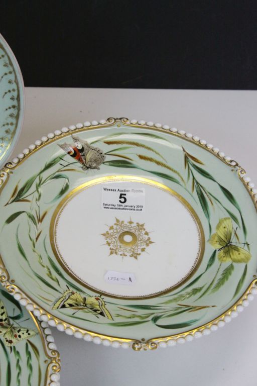 Small collection of 19th Century ceramic plates and cake stand with hand painted Butterfly - Image 4 of 7