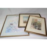Three framed & glazed pictures to include a Hunt themed Watercolour