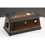 19th century Rosewood Tea caddy with Mother of Pearl detailing, still retains internal Glass