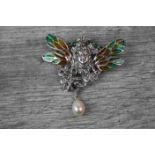 Silver and Plique A Jour Art Nouveau Style Pendant / Brooch