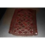 Eastern Red Ground Wool Rug with Diamond Pattern, 111cms x 85cms