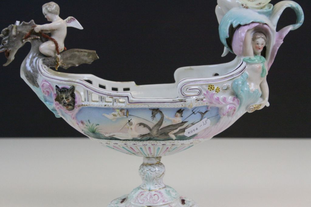 Vintage Continental porcelain centrepiece depicting Cherubs, Dragons and female Nudes, plus - Image 4 of 9