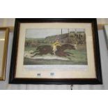 Framed and Glazed Print of a 19th century Horse Racing Engraving ' The Finish for the Derby 1885 '