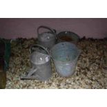 Two Galvanised Watering Cans and Two Galvanised Buckets