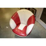 Retro / Vintage Red and White Leatherette Swivel Tub Chair