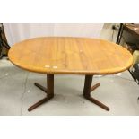 Retro Danish Teak Extending Dining Room Table, on split cruciform base with one additional leaf,