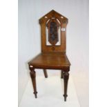 Victorian Oak Gothic Hall Chair, the splat relief carved with a Flower Design, Solid Seat and Turned