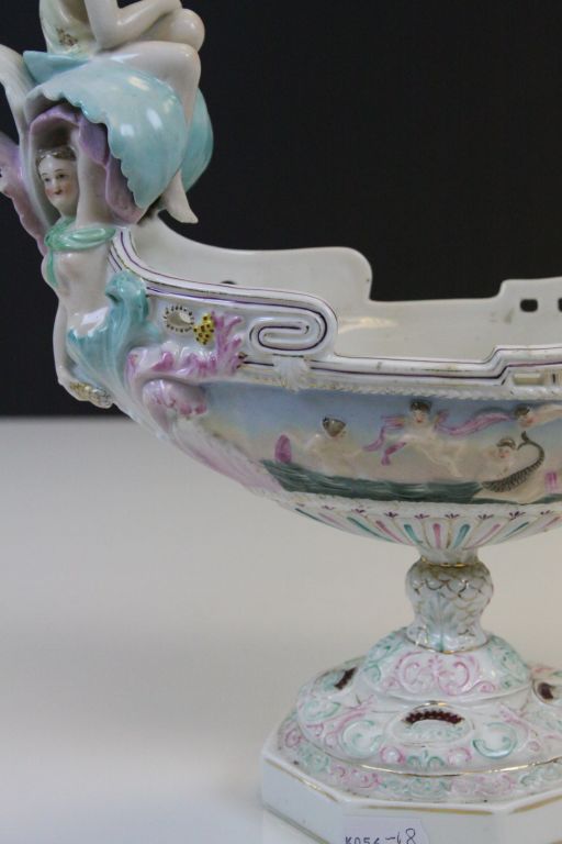 Vintage Continental porcelain centrepiece depicting Cherubs, Dragons and female Nudes, plus - Image 8 of 9