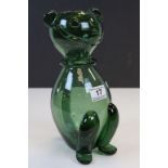 Vintage Studio Green Glass Pitcher / Jug in the form of a Cat, 28cms high