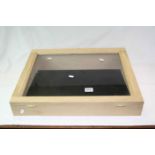 Oak table top Display case with glazed panel to top