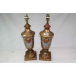 Pair of electric Lamps with Lion masques and painted swag decoration