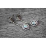 Pair of Silver CZ and Opal Drop Earrings