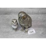 White Metal Pepperette in the form of an Owl with Glass Eyes and one other similar