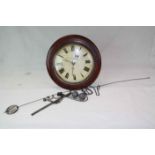 Late 19th / Early 20th century Circular Wall Clock with Weight and Pendulum, 32cms diameter