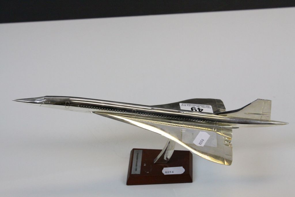 Chromed model of Concorde with wooden stand and plaque - Image 2 of 3