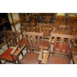 Set of Eight 1930's / 1940's Pine Elbow Dining Chairs with Drop-in Seats