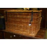 Large Wicker Laundry Basket with Leather Straps, 96cms long