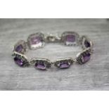 Silver Amethyst and Marcasite Art Deco Style Bracelet