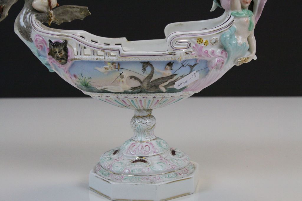 Vintage Continental porcelain centrepiece depicting Cherubs, Dragons and female Nudes, plus - Image 5 of 9