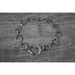 Silver and CZ Graduated Heart Bracelet