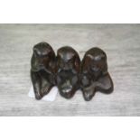 Bronzed Three Wise Monkey Figure Group