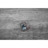 Silver CZ and Central Aquamarine Panelled Art Deco Style Ring