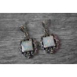 Pair of Silver and Marcasite Art Deco Style Earrings with Opal Panels