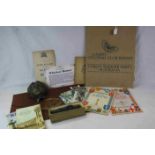 Mixed collectables to include Raffles Hotel bags, travel guides, model of an ancient Roman bust etc