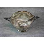Mappin & Webb silver plated mistletoe sugar bowl and sugar tongs, the base engraved "Ye Mistletoe