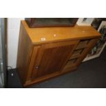 Vintage / Retro Oak Office / School / Industrial Storage Cabinet with Two Sliding Panel Doors