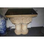 Cream Finished Fibreglass Plinth with Marble Top formed as Two Corinthian Columns with Foliate