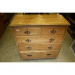 Victorian Pine Chest of Two Short over Three Long Drawers raised on Bun Feet, 93cms long x 102cms