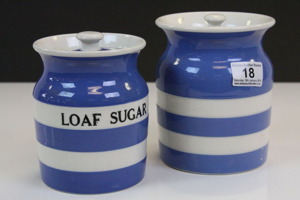 Two T G Green Cornishware Storage Jars, one marked Loaf Sugar